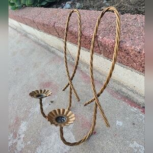 Vintage Pair Gold Tone Metal Twisted Rope Candle Wall Sconces 12"